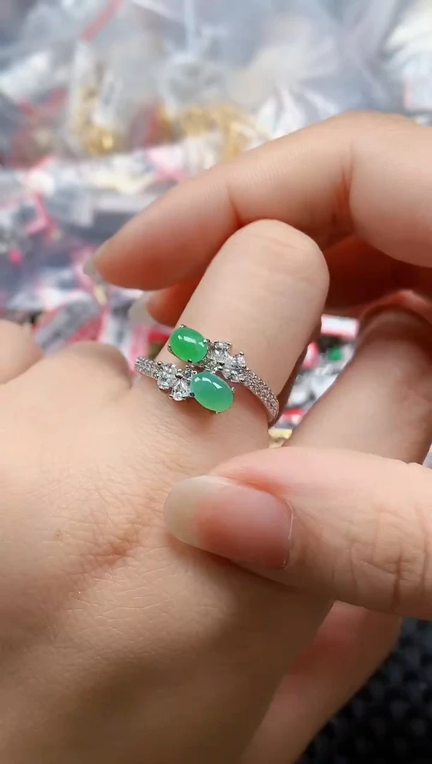 银S925镶嵌戒指翡翠天然A货缅甸翡翠