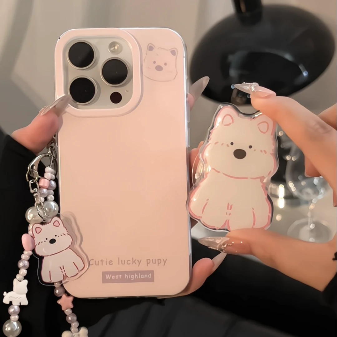 双层IMD适用苹果/华为/小米/oppo/vivo可爱西高地支架链条手机壳