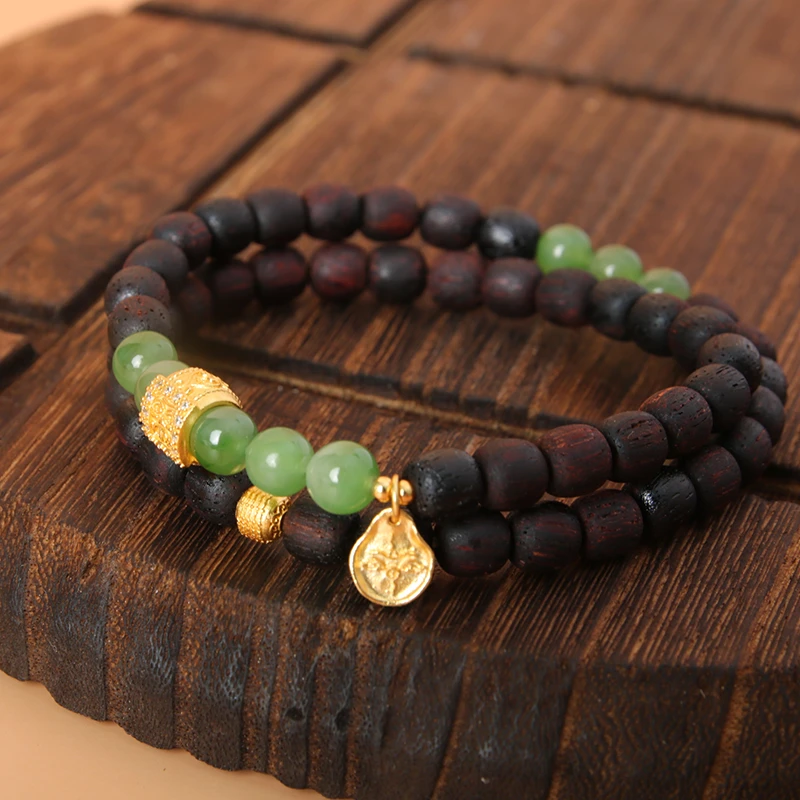 新中式扎基降真香原创五条双圈手串【1016】