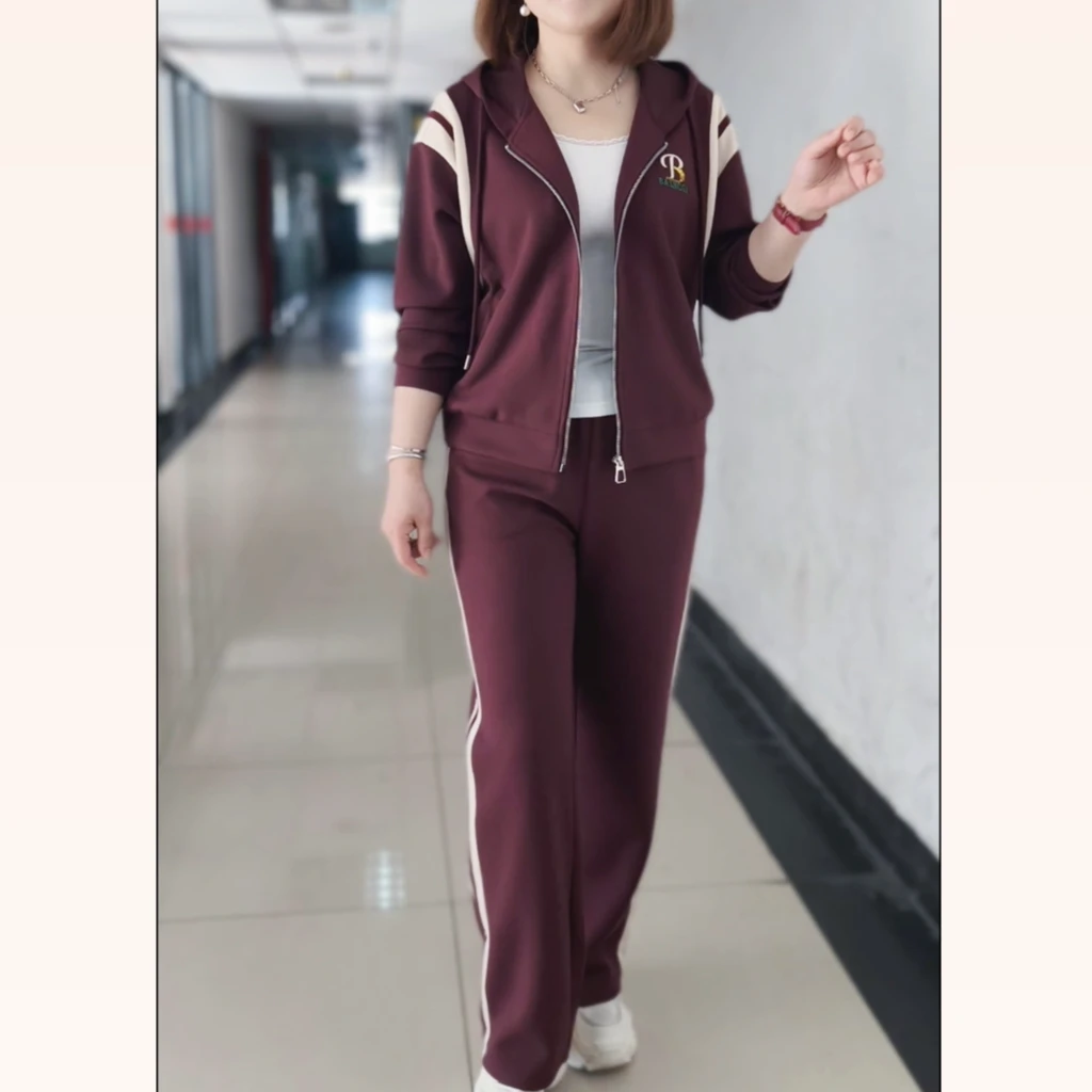 春秋款2507时尚休闲运动套装韩版宽松纯色洋气显瘦休闲长袖开衫