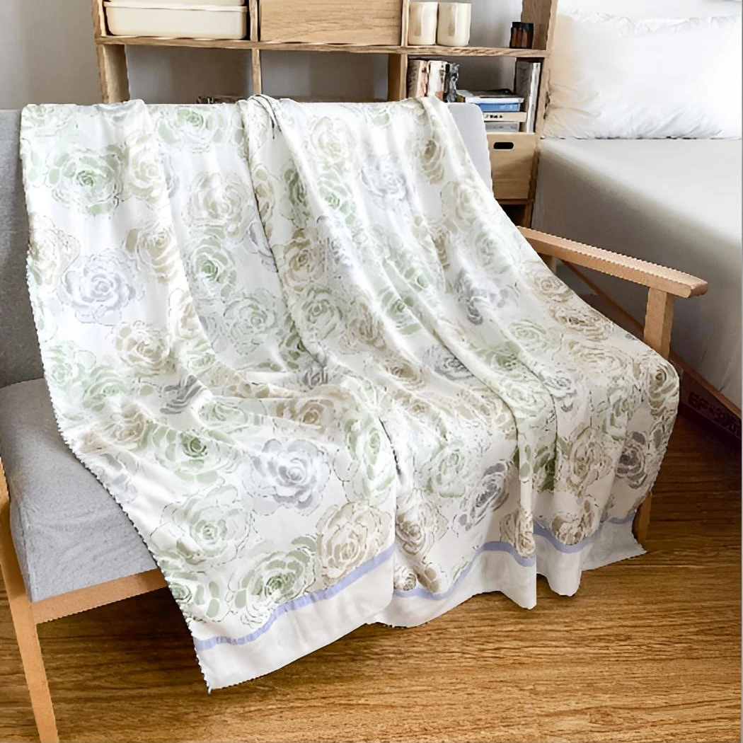 H1331 竹纤维冷感毯花漫150*200 冷感毯透气亲肤休闲毯睡毯