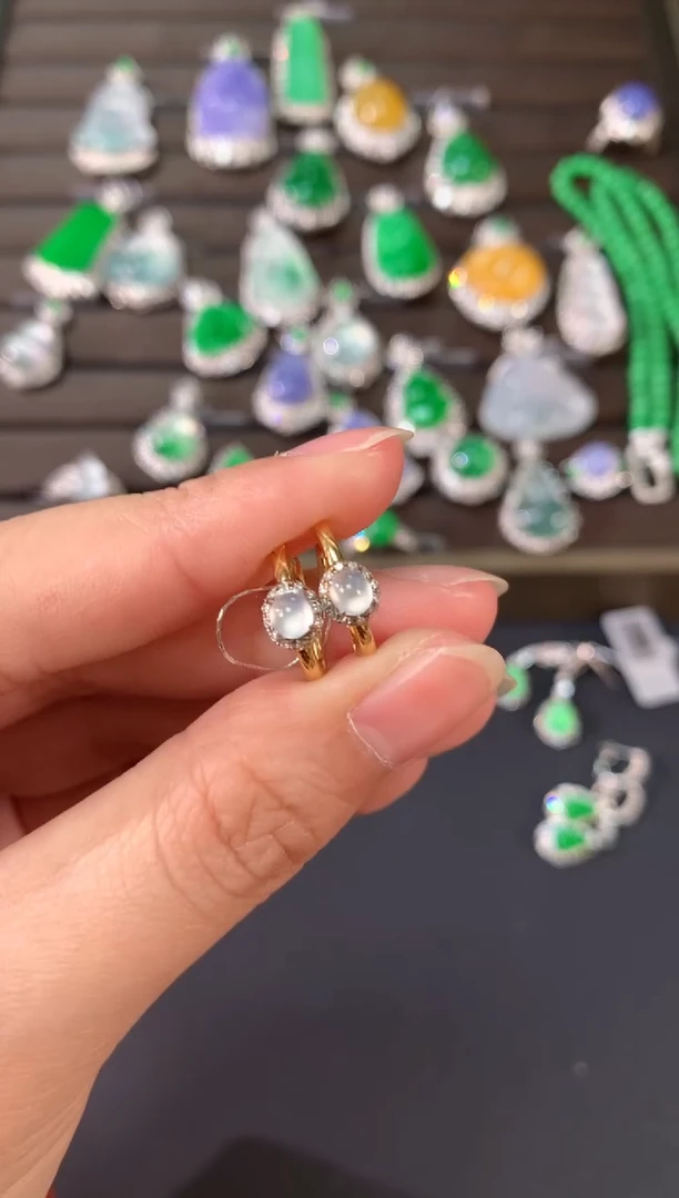 【闪购商品】翡翠耳饰18K金镶嵌A694|1980