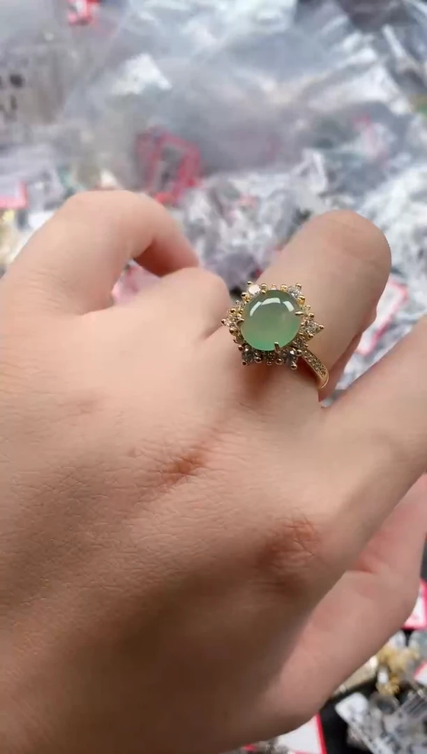 银S925镶嵌戒指翡翠天然A货缅甸翡翠