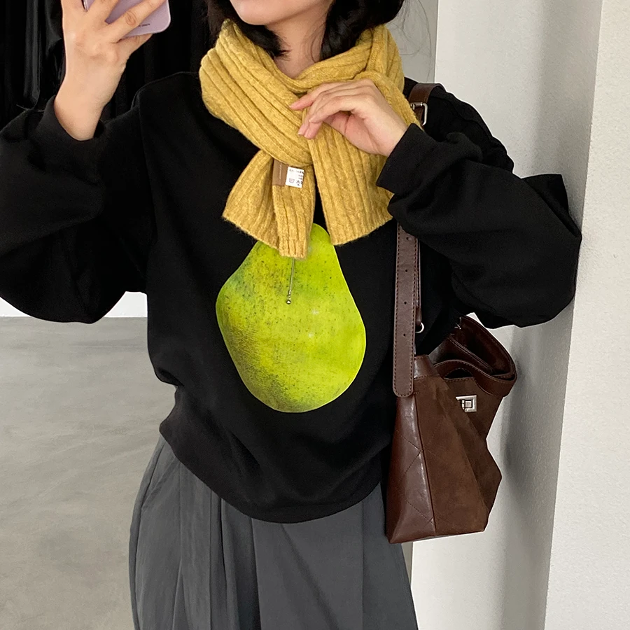“鸭梨大”380克高品质水果印花卫衣宽松设计感长袖25秋