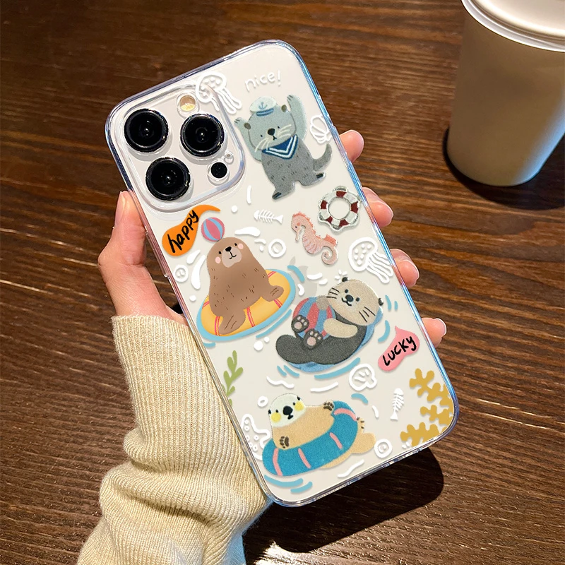 适用【苹果/华为/荣耀/OPPO/vivo小米】游泳圈海豹直边透明手机壳