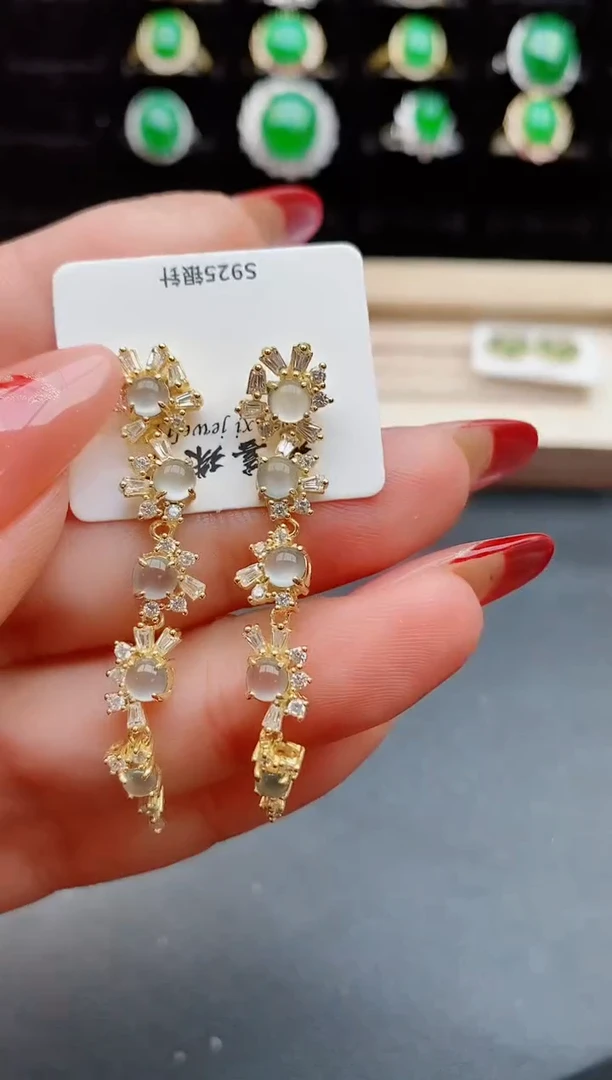 【闪购商品】翡翠耳饰银S925镶嵌131321