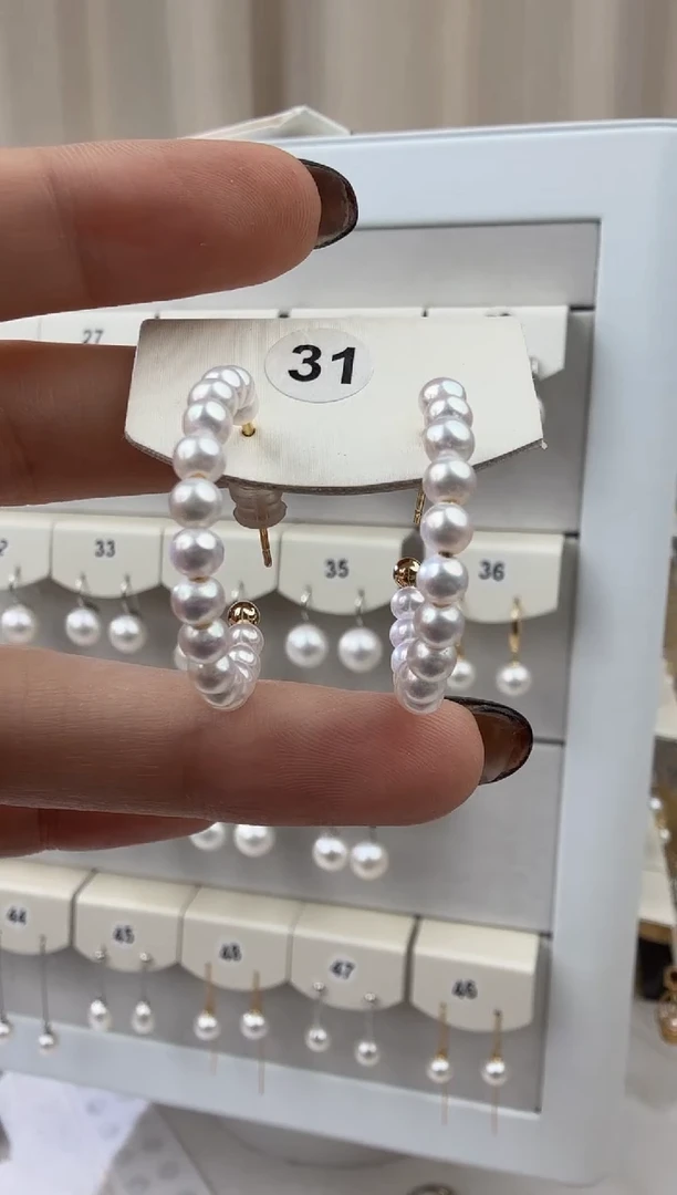 银S925镶嵌耳饰淡水珍珠3-4mm耳圈