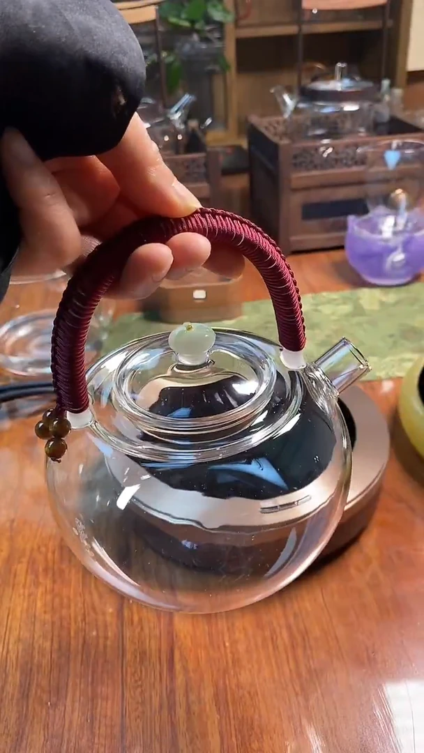 高硼硅玻璃手柄款编绳苹果壶
