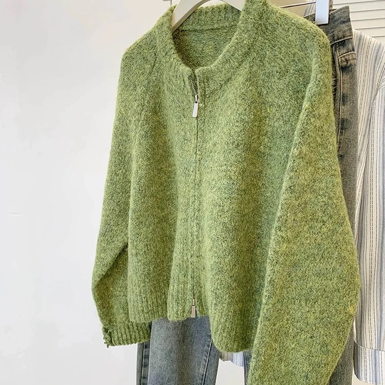 韩系软糯洋气拉链针织开衫女秋冬新款慵懒风软糯奶fufu毛衣外套潮