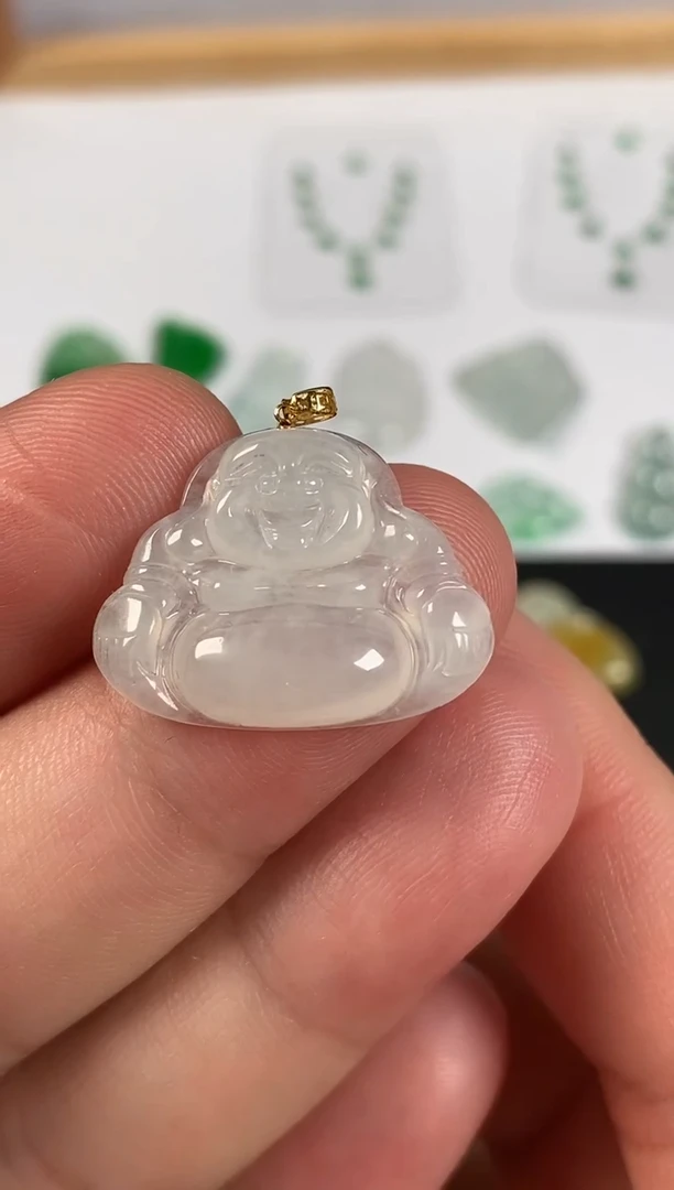 翡翠18K金镶嵌颈饰天然A货翡翠
