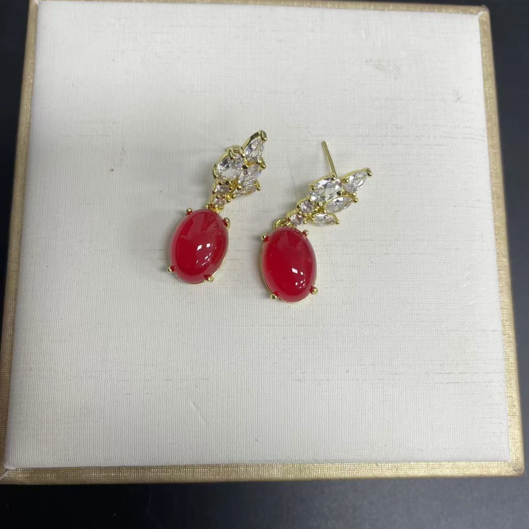 【小杰推荐】雪域红景天蛋面镶嵌耳饰 （多样性发其一）10637