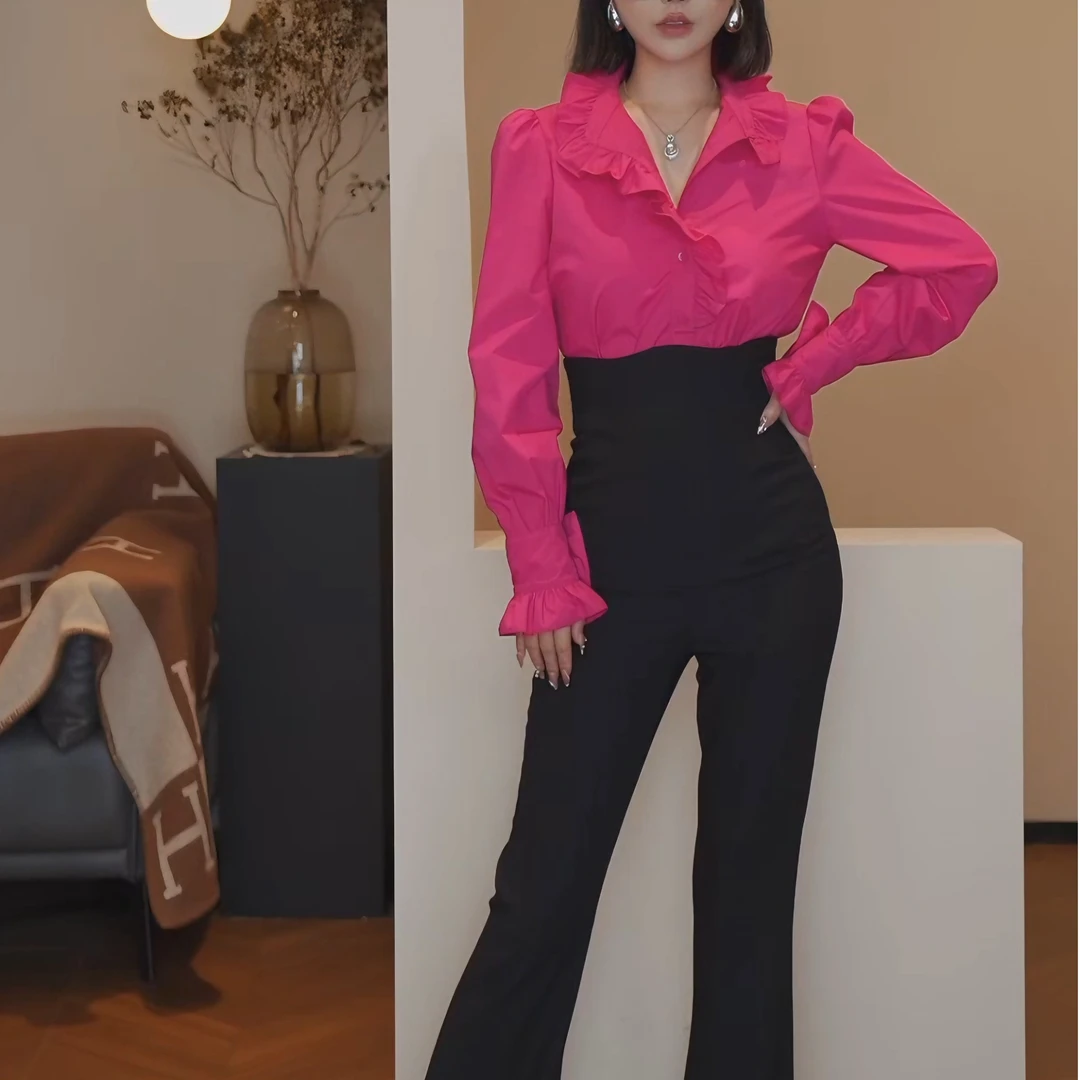 新款高端小众秀场设计师款法式衬衣宫廷风优雅百搭白色荷叶边衬衫