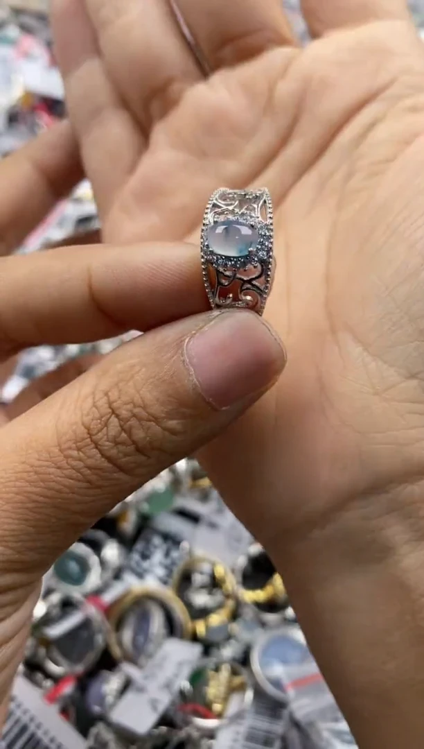 银S925镶嵌戒指翡翠777               5