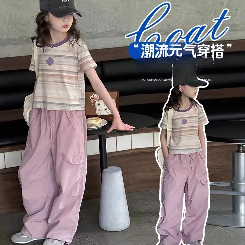 女童夏季晕染条纹短袖723