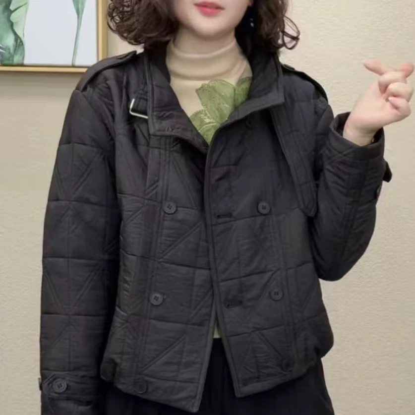 冬季新款立领棉服气质百搭显瘦减龄纯色设计感休闲宽松菱格外套