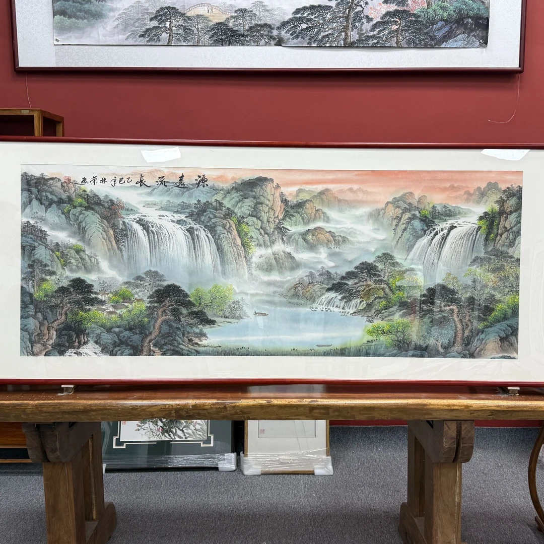 手绘林【源远流长】经典外框尺寸219*88cm画芯尺寸：180*70cm六尺画