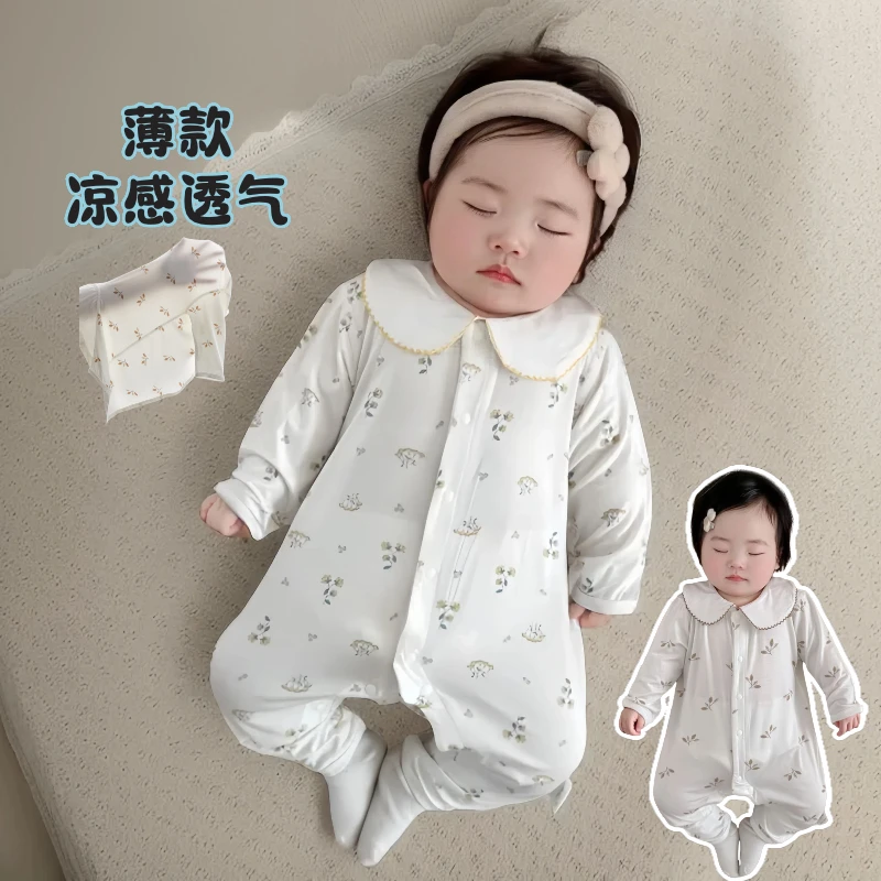 女宝宝连体衣轻薄莫代尔无骨婴儿衣服夏季薄款空调服外出服爬服