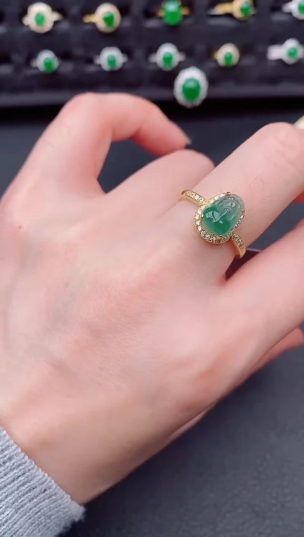 银S925镶嵌戒指翡翠天然a货翡翠158