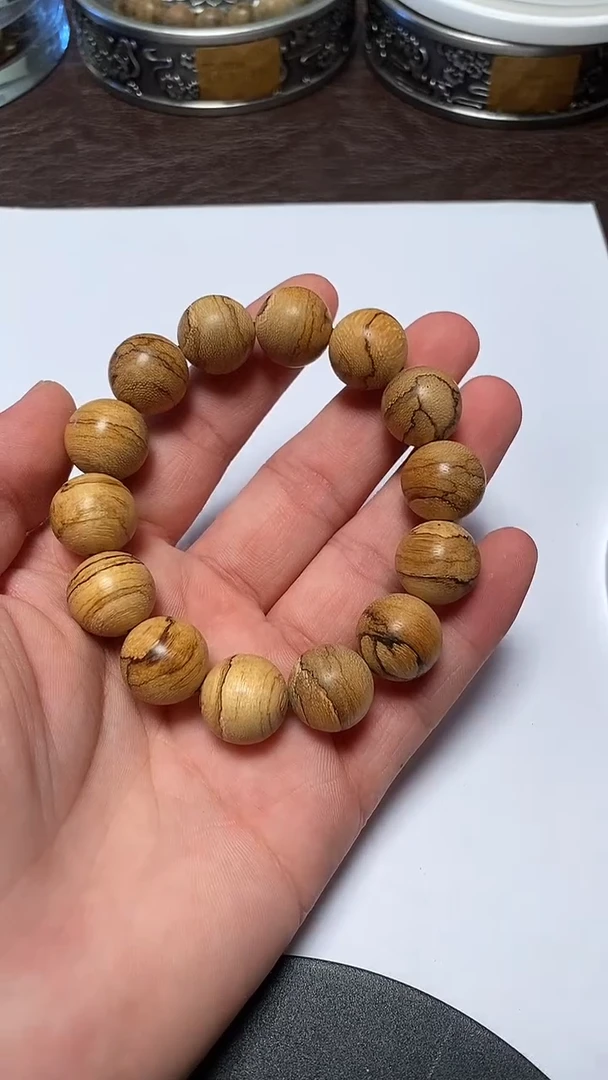 沉香手串小***,TC08008沉香天然野达拉干花珠虎斑单圈