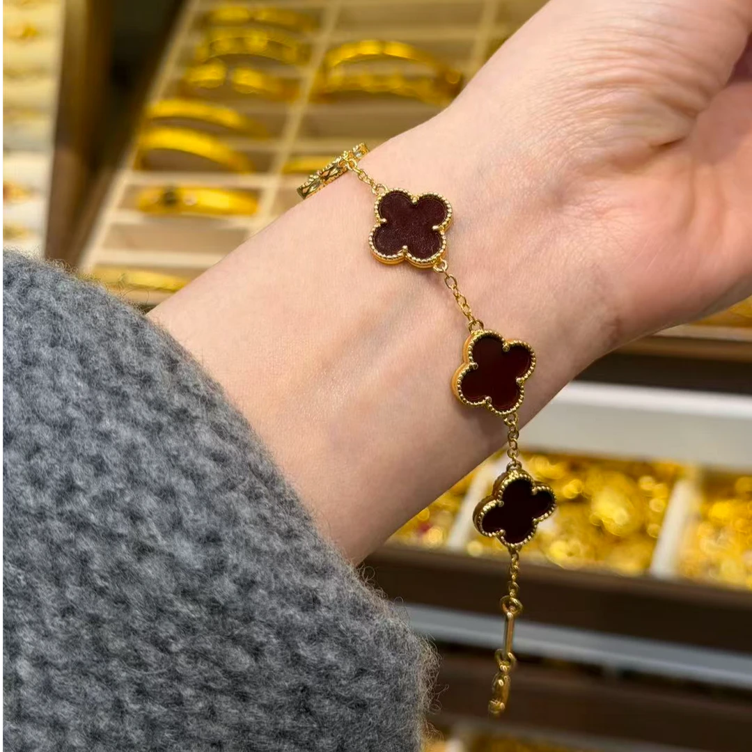 钛钢手链 红色四叶草手链-HG064