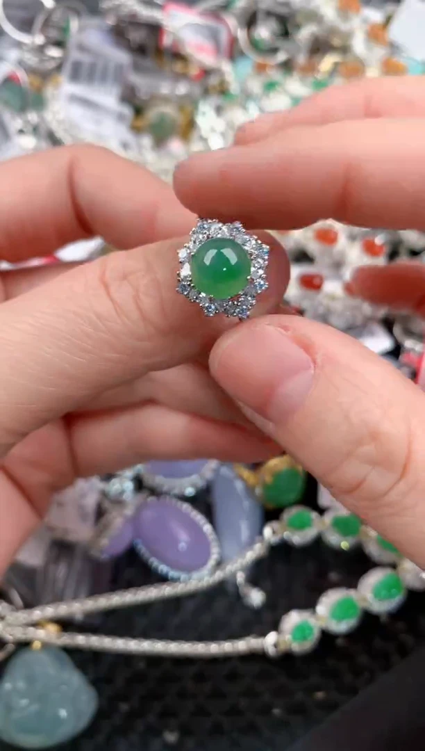 银S925镶嵌戒指翡翠1313---8