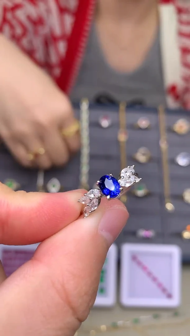 戒指蓝宝石银S925镶嵌戒指