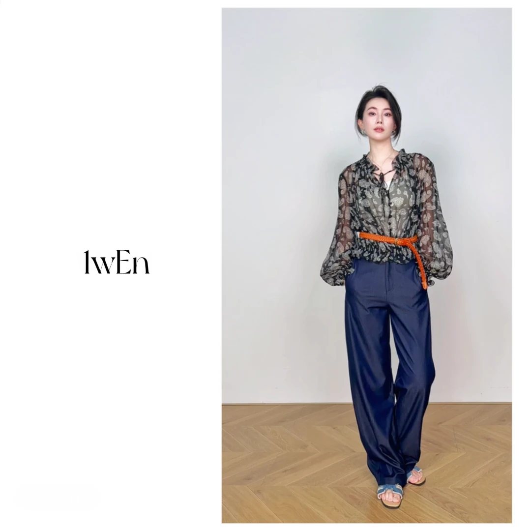 杰瑞【盛夏的果实】佩斯里花纹花边立领高腰收褶浪漫法式衬衫新款