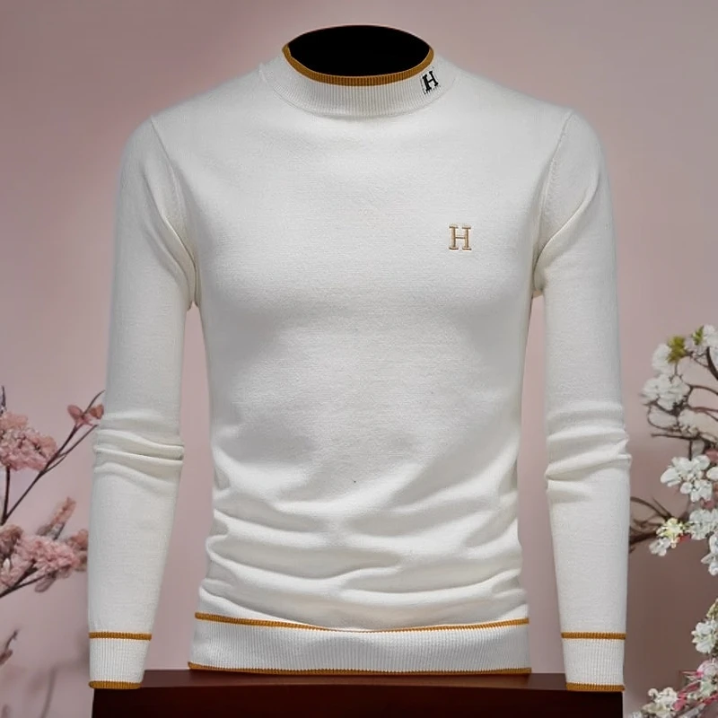 诺顿雷斯半高领长袖羊毛衫男套头毛衣潮牌撞色中领内搭针织打底衫