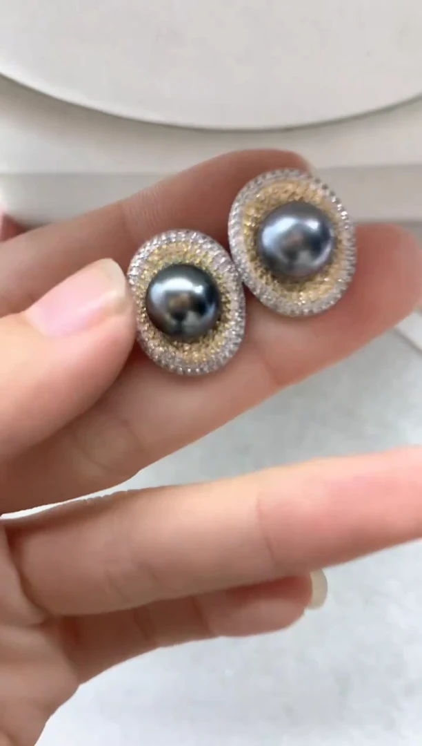 银S925镶嵌耳饰海水珍珠耳环