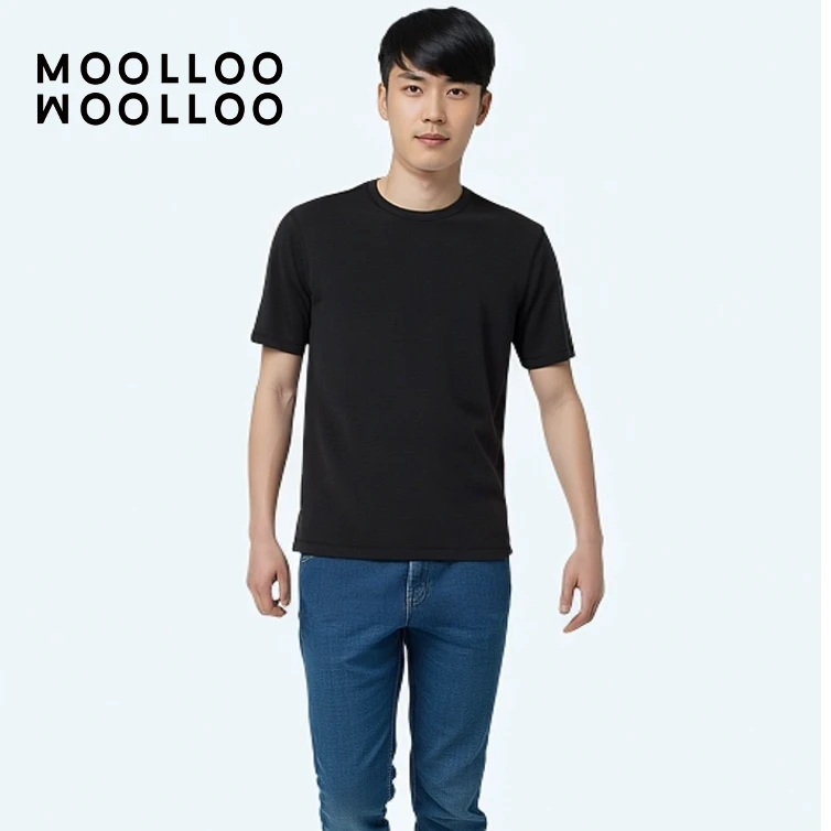 MOOLLOO WOOLLOO透气柔软美丽诺羊毛圆领时尚纯色不挑身材上衣