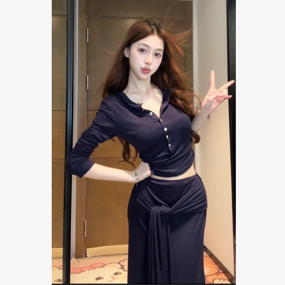 【XIAOBAWANG】纯欲风辣妹风时尚慵懒风长裙森系时尚套装法式长袖W