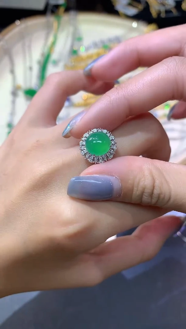 18K金镶嵌戒指翡翠戒指A348|9800