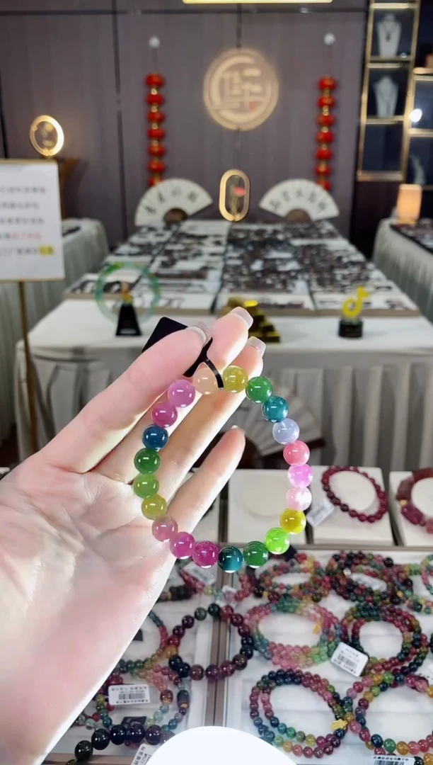 未镶嵌老矿碧玺色标彩虹单圈手串9mm+碧玺dan多样性发货一条