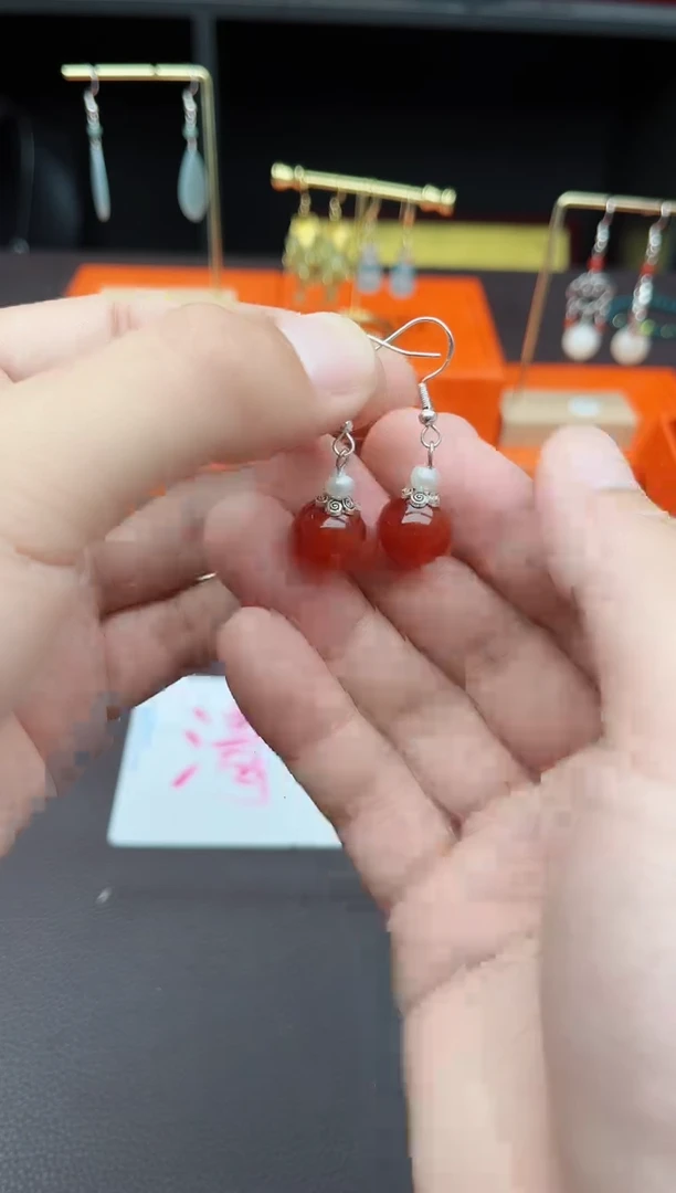 南红玛瑙银S925镶嵌耳饰303000