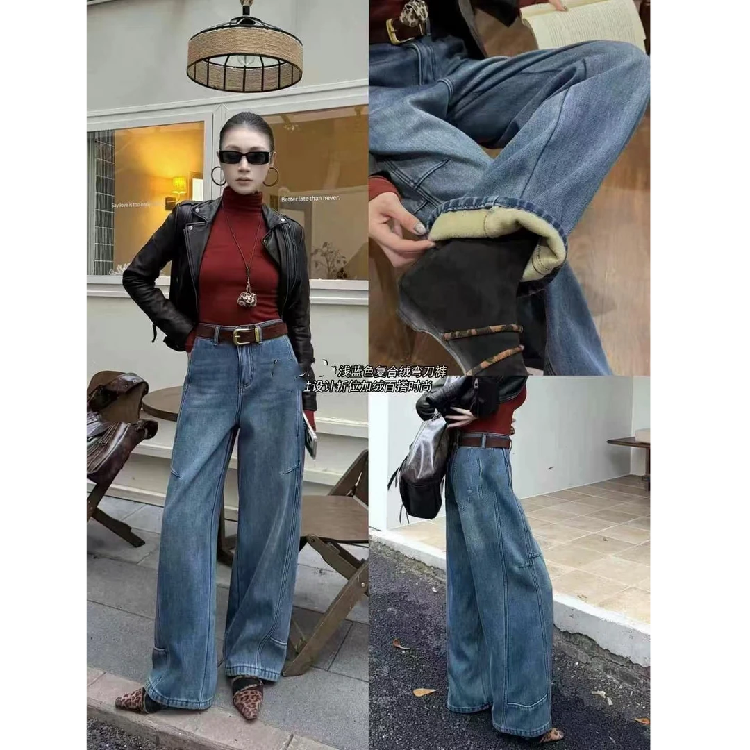 玲家精选56174款号欧洲站加绒牛仔裤