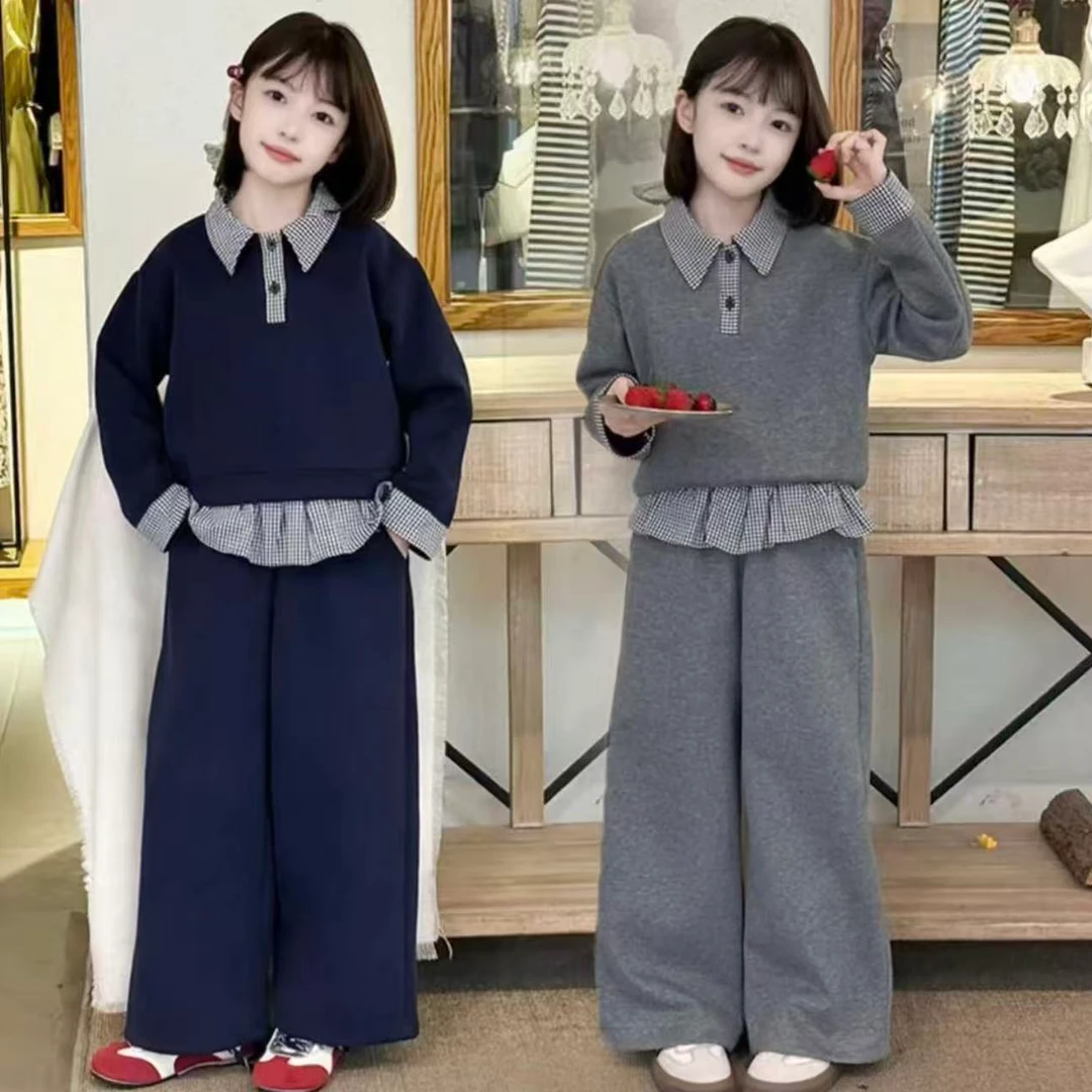 女童秋季韩版休闲套装2025新款女大童时髦洋气儿童秋装屁帘阔腿裤