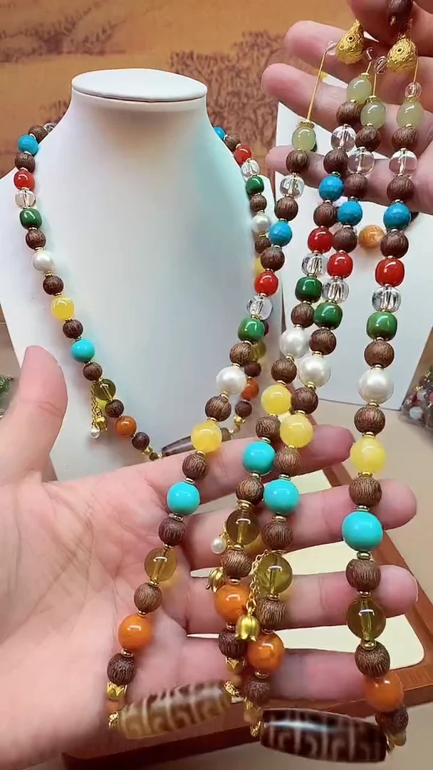 蜜蜡颈饰14K金镶嵌X259