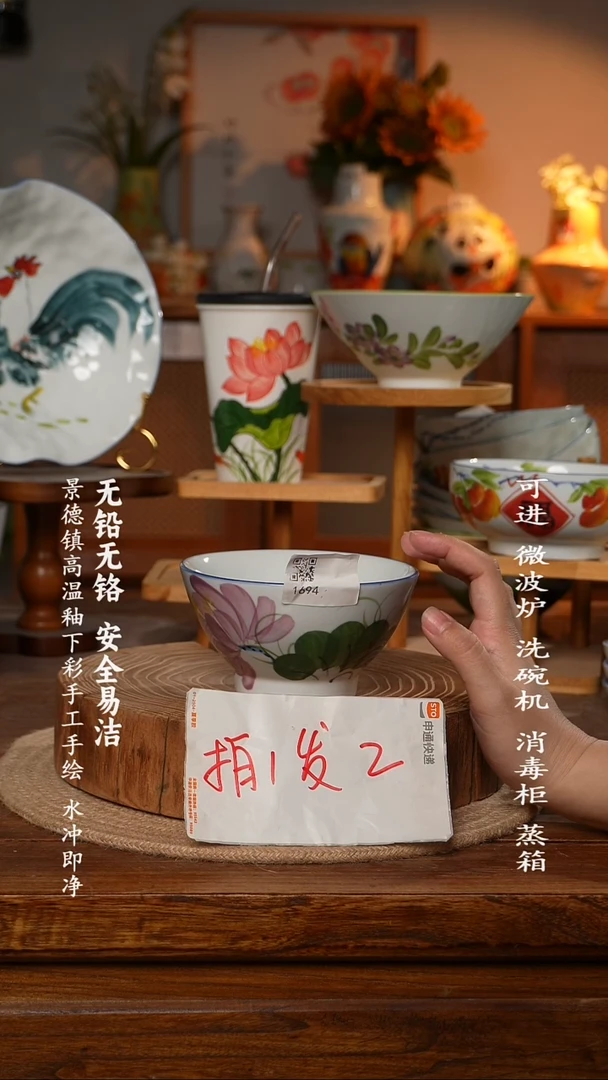 瓷景德镇高温瓷釉下彩手绘陶瓷