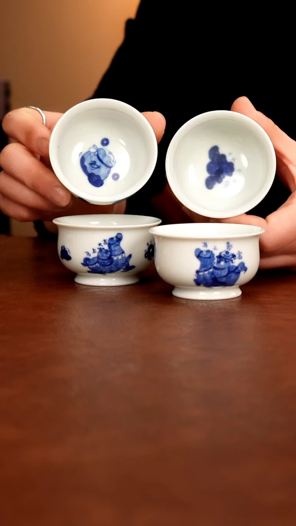 摆件陶景德镇瓷器，青花瓷手绘茶具~