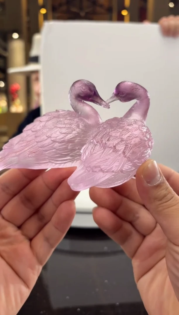 摆件粉水晶天鹅摆件