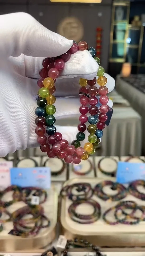 未镶嵌老矿碧玺色标彩虹三圈手串7mm+碧玺多样性发货一条xion