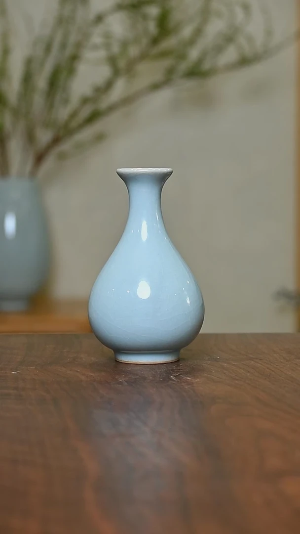 玉壶春瓶 天青 微瑕 朱家汝窑款