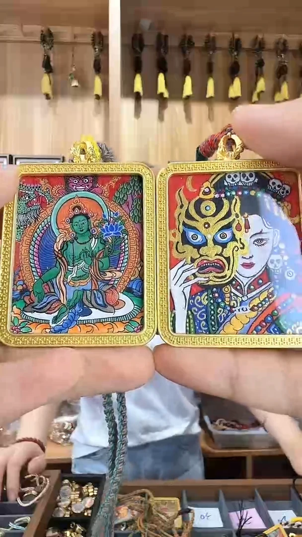 吊坠扎基绿度纯手绘唐卡