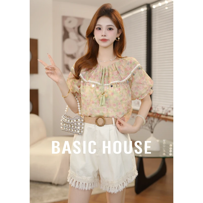 Basic House/百家好夏季新款减龄亮片时尚显瘦衬衫B1195B5V862