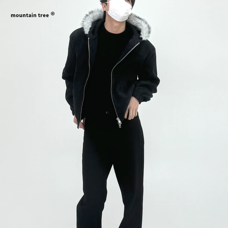 mountain tree复古腰果花座山雕夹克连帽夹棉cleanfit卫衣短外套