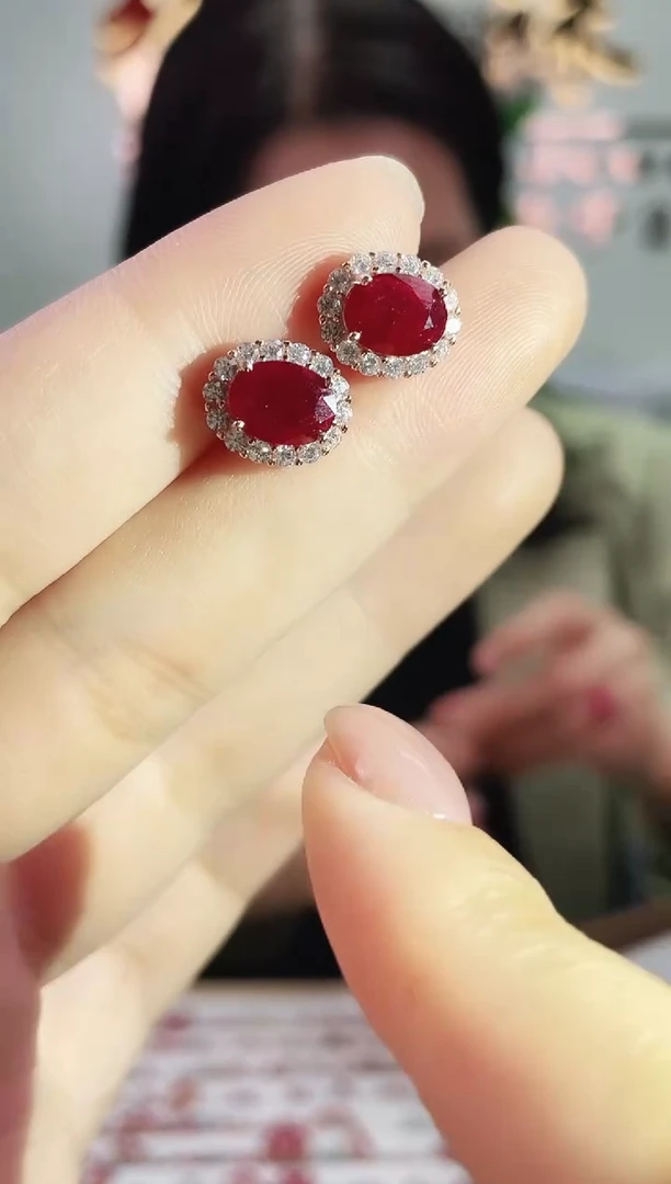 银S925镶嵌耳饰红宝石耳饰