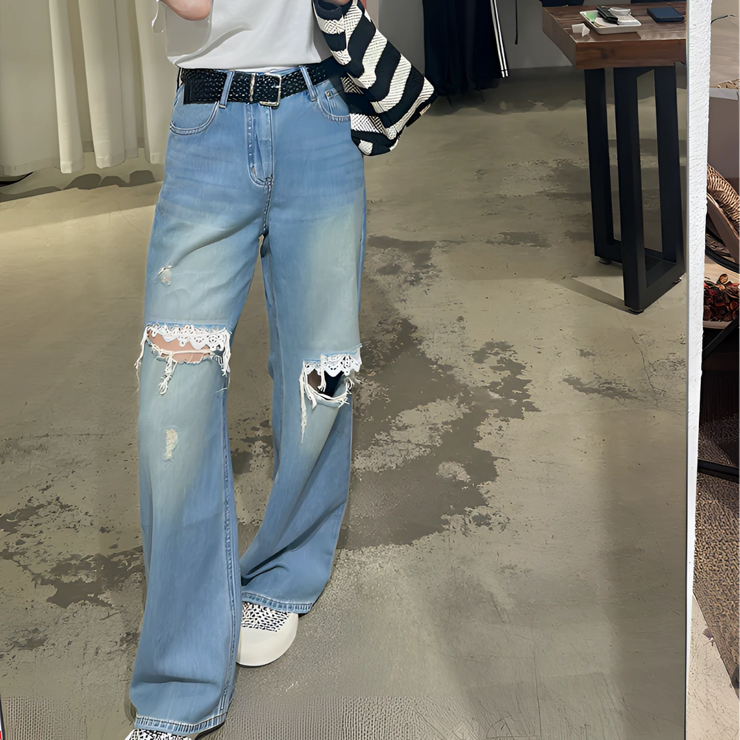 娜一家 2025夏季新款破洞牛仔裤
