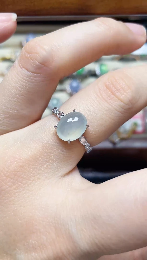 翡翠戒指银S925镶嵌-缅料