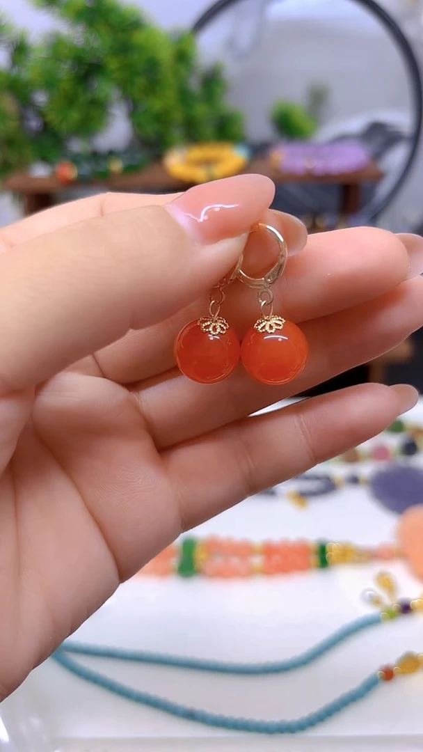 14K金镶嵌耳饰碧玺猫眼E635