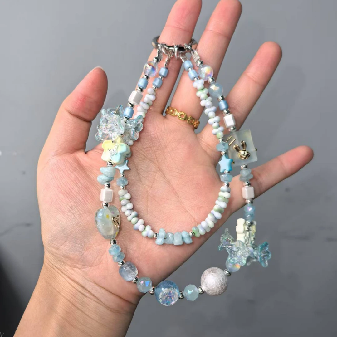 春季新款DIY手作A391-彩色系简约风青春系双链手机链